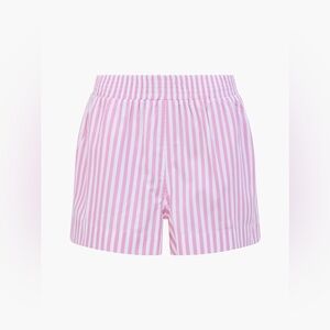 French Connection Striped Shirting Shorts in Aurora Pink/Linen White